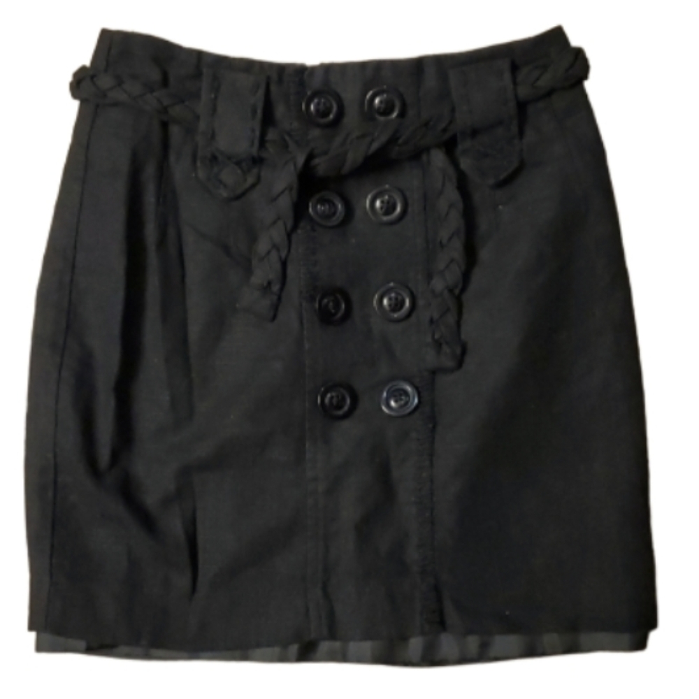 Nick & Mo Womans Linen Blend‎ Black Button Mini Skirt Size 2
